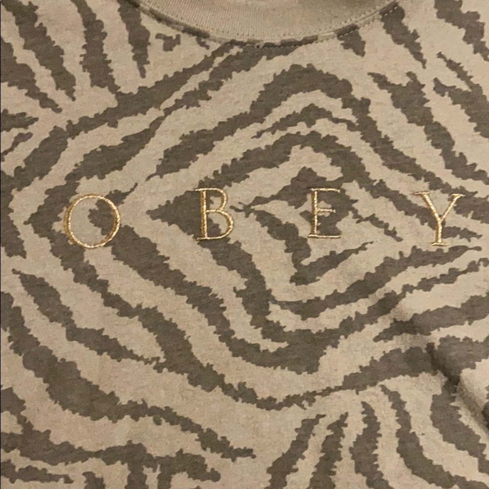 Obey army/olive green animal print crop shirt